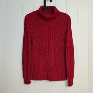 LL Bean Red cable knit wool‎ blend turtleneck sweater size M